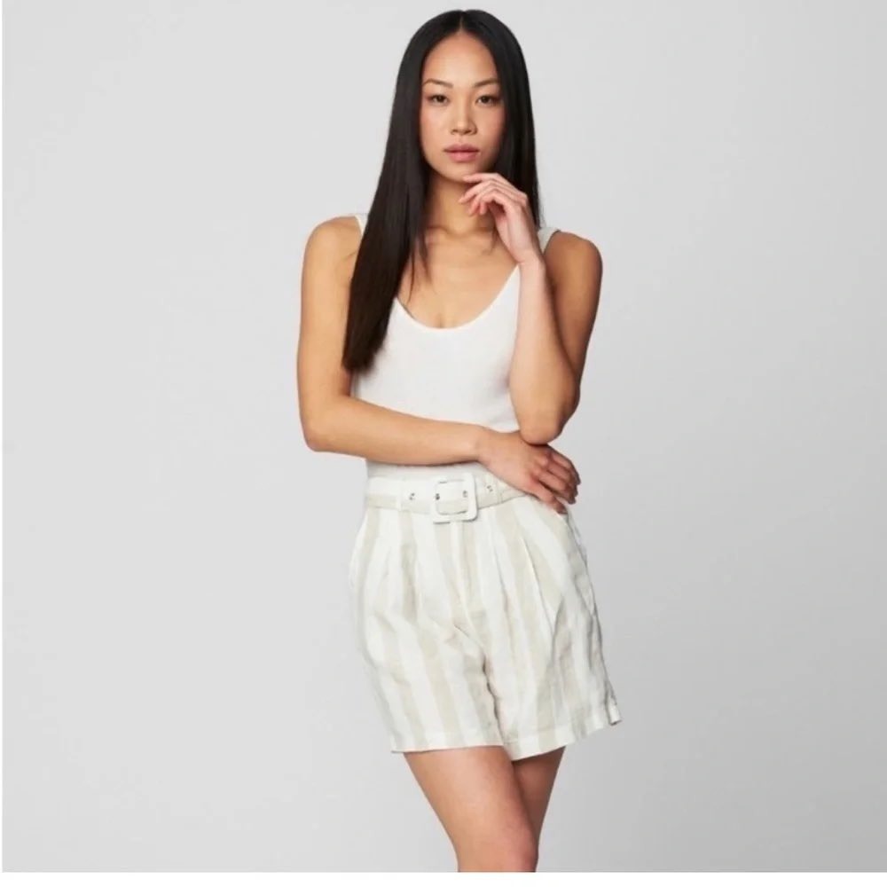 BLANKNYC Shorts Women 27 Cream Tan Striped Linen High Waisted Pleated *NO BELT